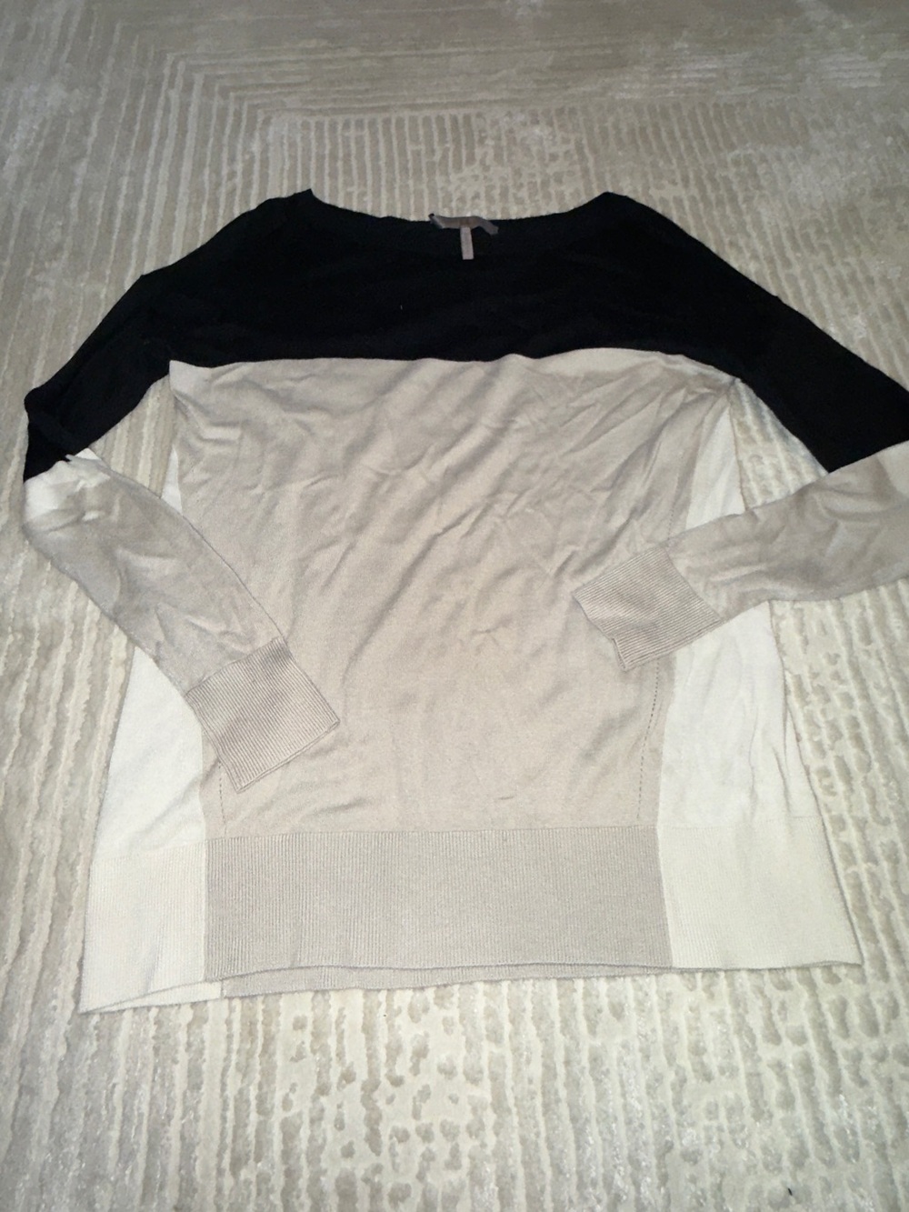 Halston Heritage Colorblock Crewneck Sweater in Black, Cream & White